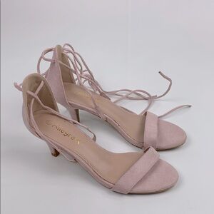 Allegra light Pink Suede Heels Ankle leg lace up Size 8.5 Open toe New